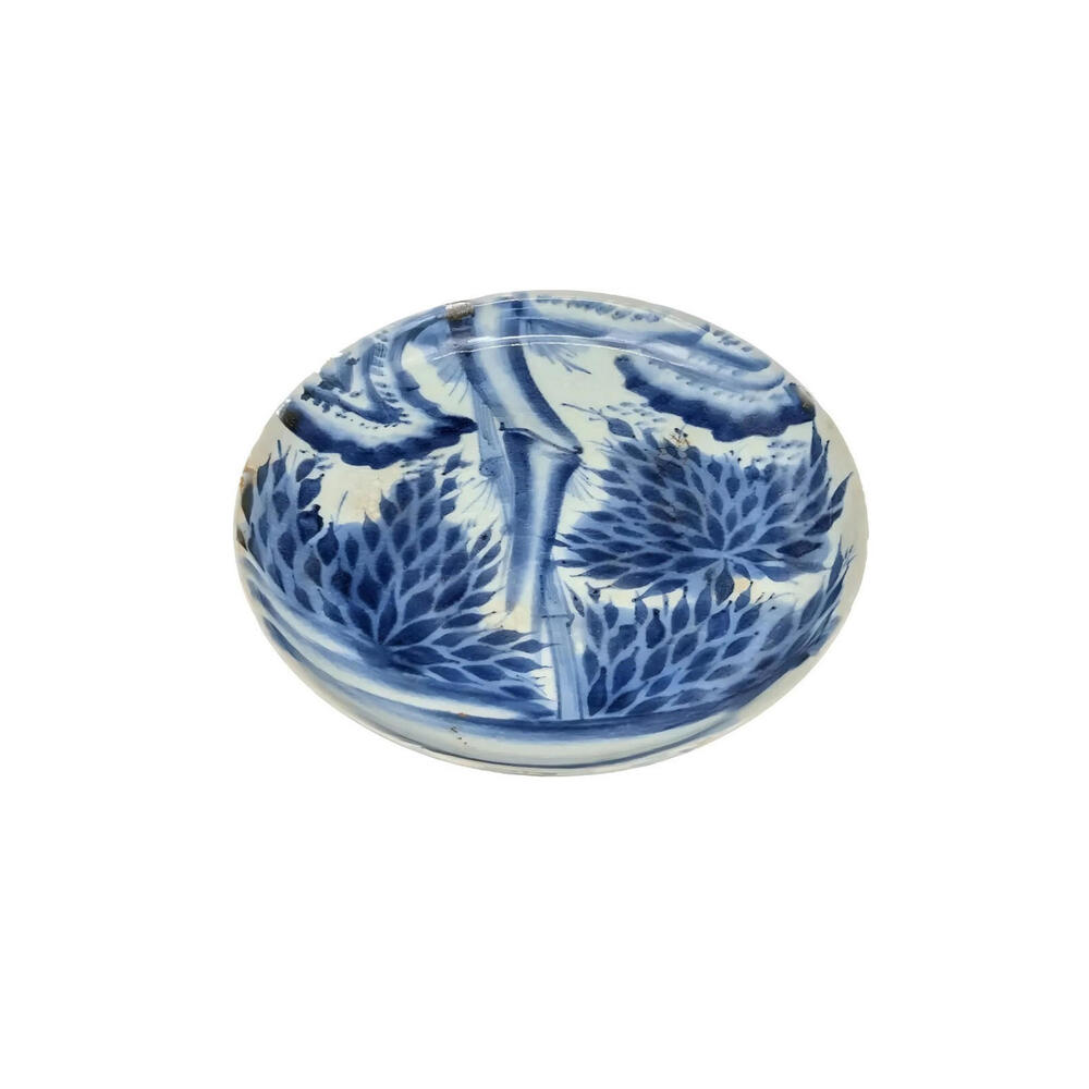 Antique Chinese Blue & White Bamboo Decorated Qing Nanking Export Plate